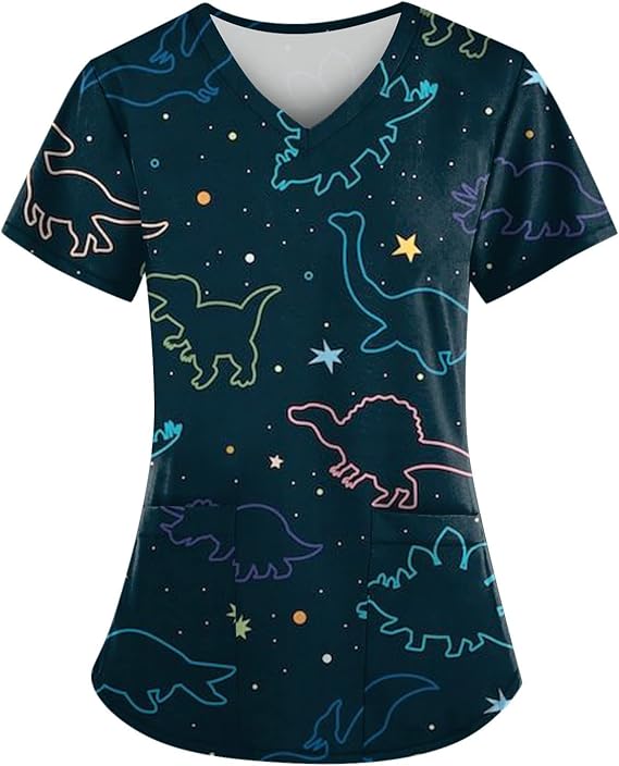 OIOLOYJM Printed Scrub Tops Women V Neck Short Sleeve Plus Size Scrubs for Womens Nursing Uniforms Shirts with Pockets