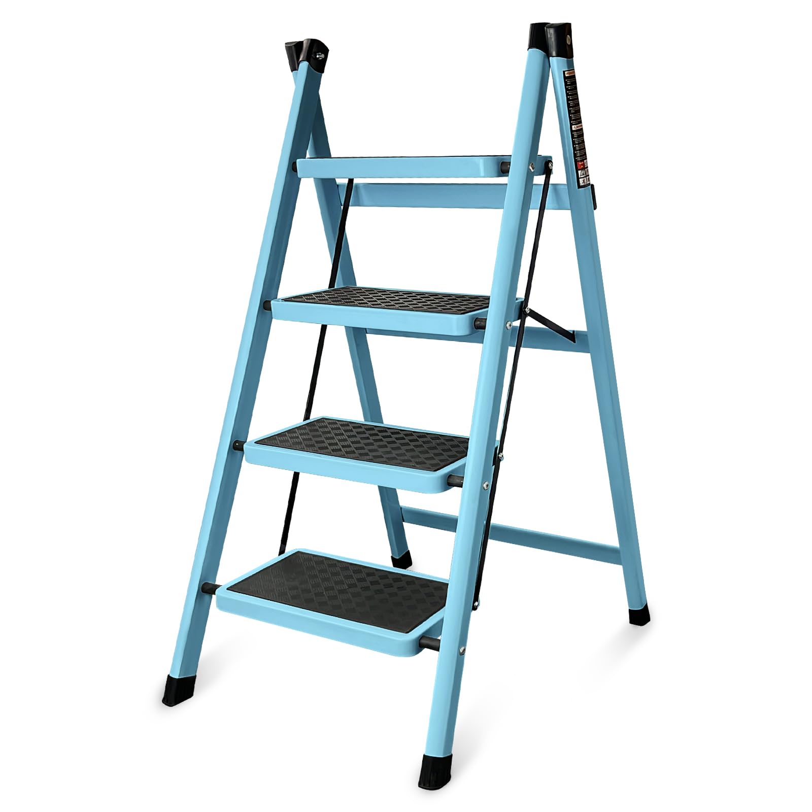 Step Ladder, Folding Step Stool with Wide Platform Steps, Portable Folding Heavy-Duty Steel Sturdy Ladder for Adults Multi-Use for Home and Kitchen - Blue (4 Step)
