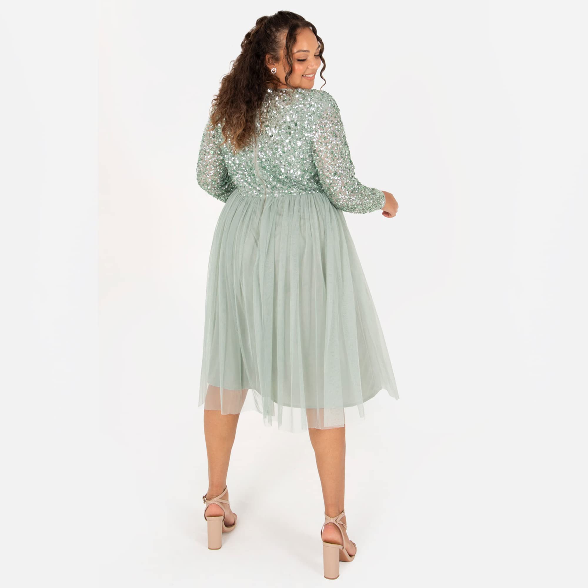 Maya Deluxe Women's Maya Faux Warp Front Embellished Midi Dress Bridesmaid