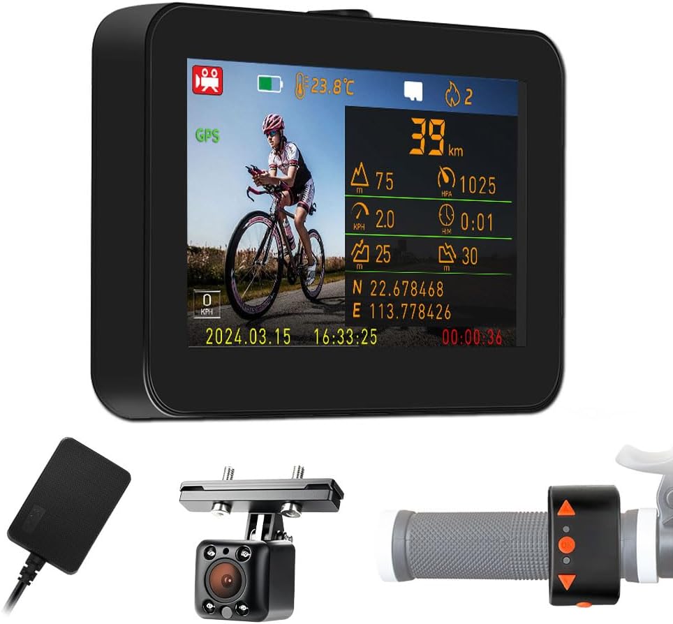 VSYSTO Bicycle Rear View Camera, 4.3'' HD Display Screen Infrared Night Vision Bike Mirror Camera Waterproof DVR for Bicycle Handlebar, GPS, Wired Controller, Temperature and Calories Display (C4.3)