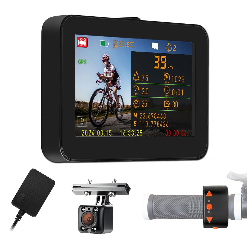 VSYSTO Fahrradspiegel, Fahrrad Rückfahrkamera mit 4,3" HD Monitor, Dashcam Fahrrad, Nachtsicht, Aufzeichnung von Kilometerstand, Geschwindigkeit, Kalorien,für Mountainbike, Rennrad und Elektrofahrrad