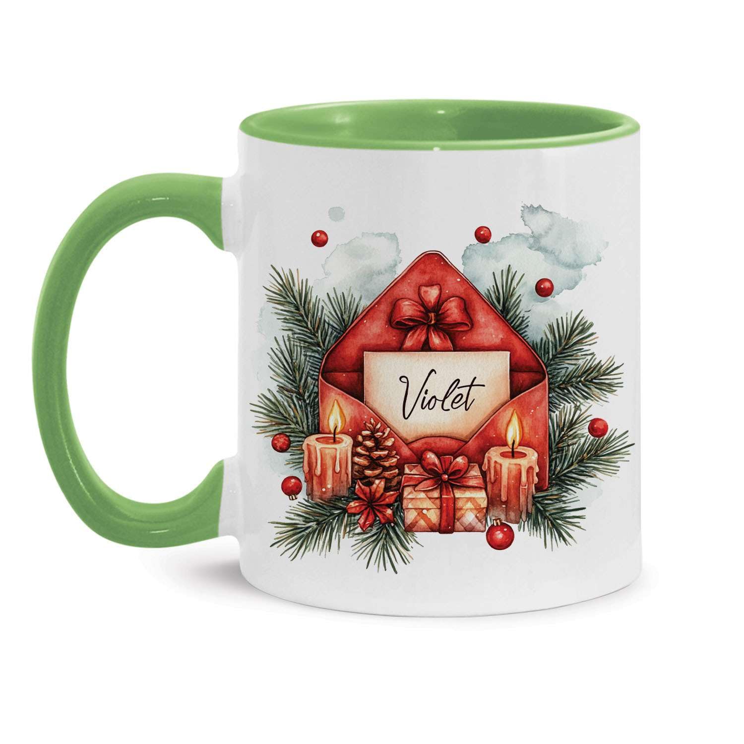 Holiday Envelope Mug With Personalized Name, Novelty Coffee Cup 11oz 15oz, Customized Christmas Hot Cocoa Mug, Custom Xmas Envelope And Candles Cup, Gift For Boyfriend Girlfriend