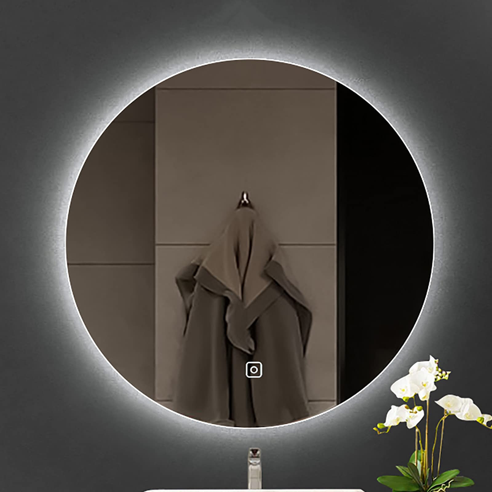 Espejo de Maquillaje, Espejo de tocador de baño con retroiluminación LED, espejo iluminado montado en la pared con 3 colores claros y antivaho, resistente al agua Ip54, espejo de maquillaje de brillo