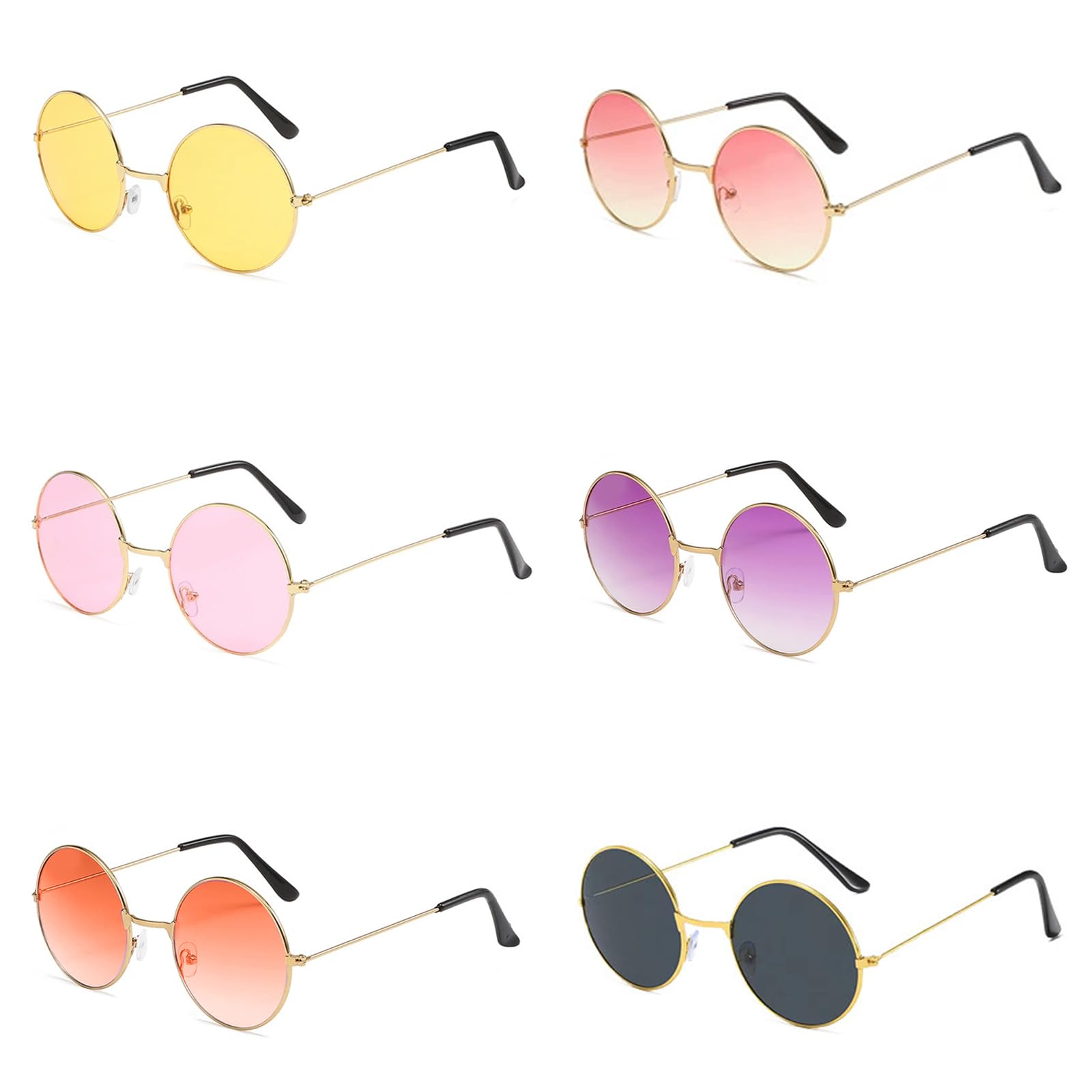 Wrbugukeji Round Glasses, 6 Pcs Style Rounds Coloured Lens Glasses, Round Sunglasses