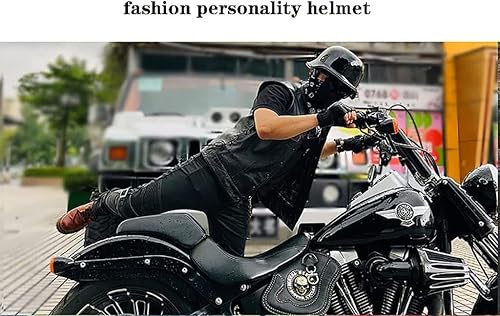 Miniatura 7 de Casco de motocicleta de estilo alemán, casco delgado para adultos, hombres y mujeres, máscara facial + gafas, casco de media carcasa DOT, casco