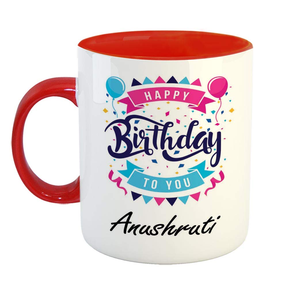 FABTODAY Ceramic Coffee Mug - Best Gift for Birthday, Color - Red, Name - Anushruti