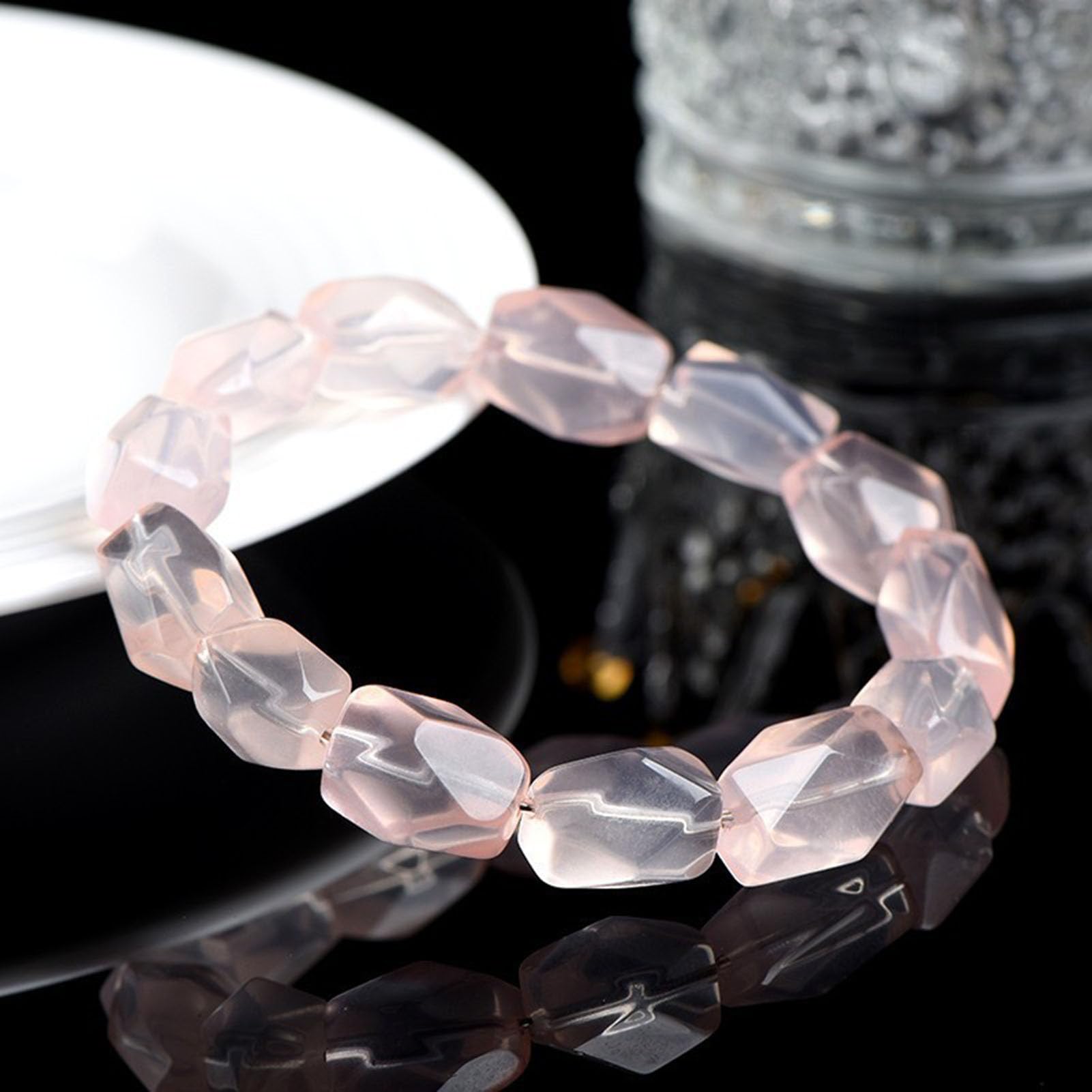 Pulsera elástica de Piedras Preciosas Rosas de Forma Irregular Natural, Pulseras Naturales, Pulsera de Cuarzo Rosa, para Amor, energía Positiva, meditación Unisex, Yoga Equilibrio,9 * 14MM