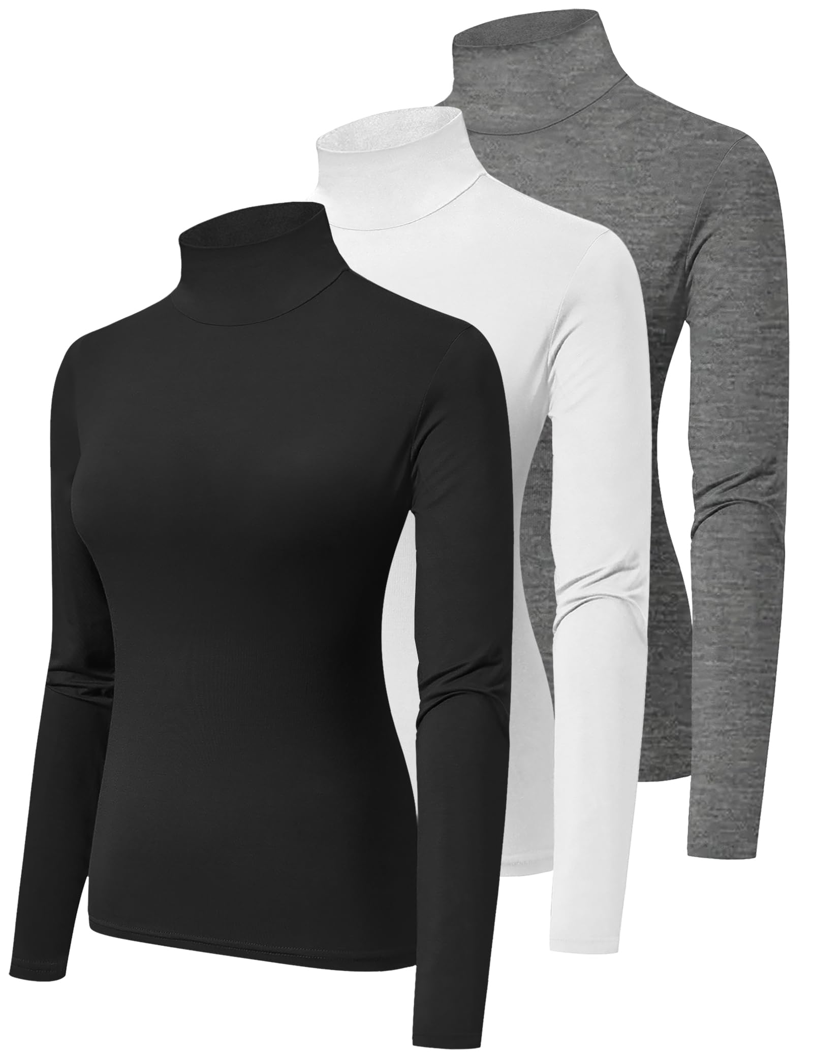 HOPLYNN 3 Pack Turtlenecks Women Long Sleeve Pullover Baselayer Undershirts Tops Turtle Neck Mock Shirts