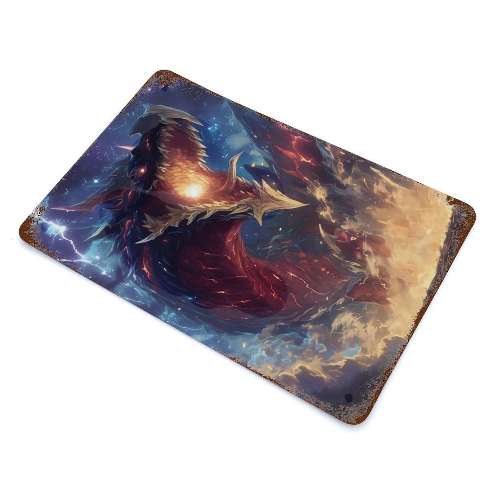 Fiery Dragon in The Night Sky Retro Metal Sign 11.8"x7.9", for Garage, Bar And Workshop Decor, Shabby Chic Decor