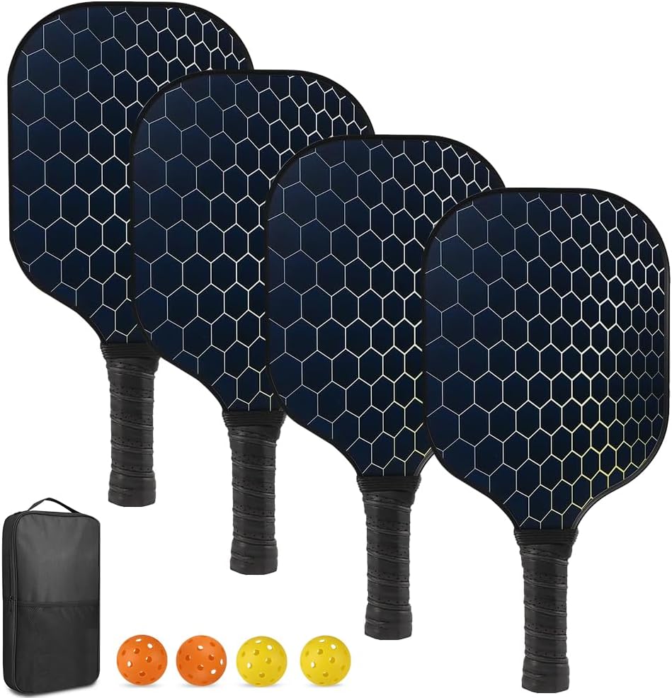 Pickleball, Conjunto de 4 Raquetes de Bola de Pickle de Fibra de Vidro, Conjunto de pickleball