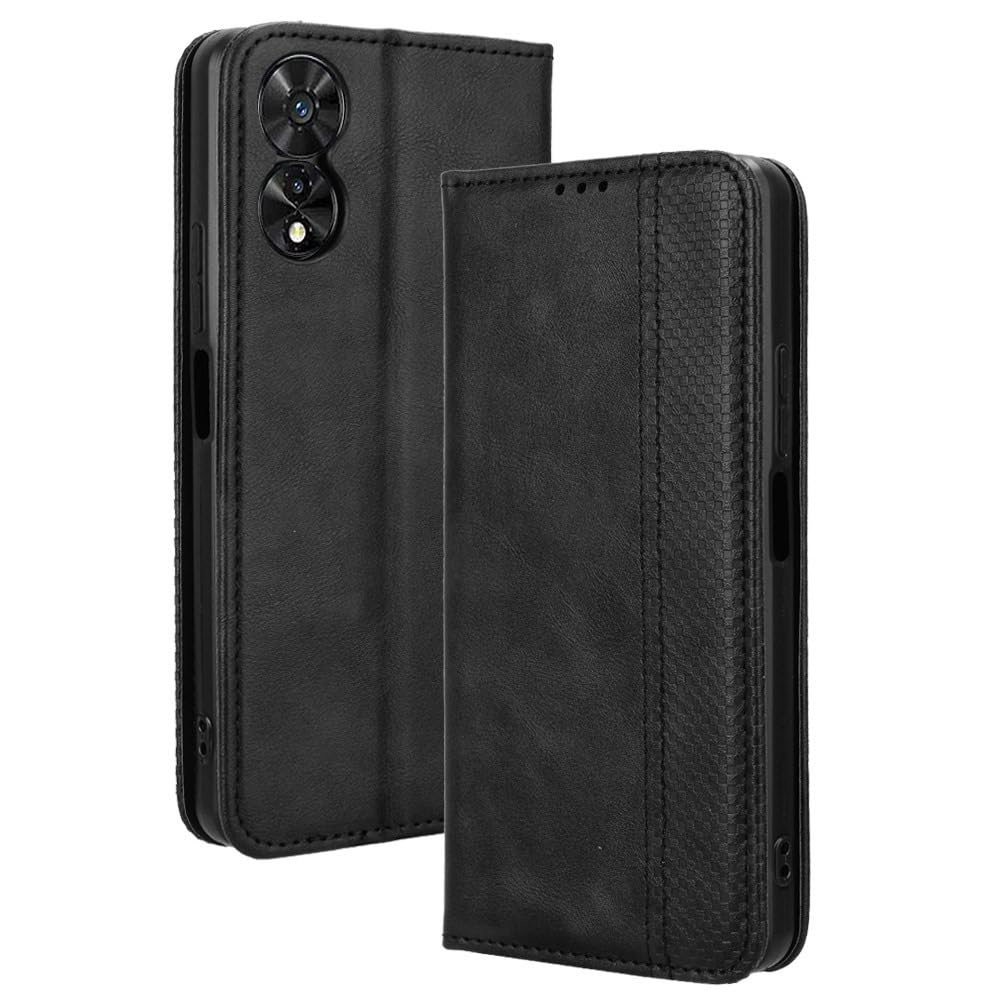 COMAKU Compatible with TCL 505 Case Leather - Flip Cover Protection magnetic Phone Case wallet with Card Holder - Black
