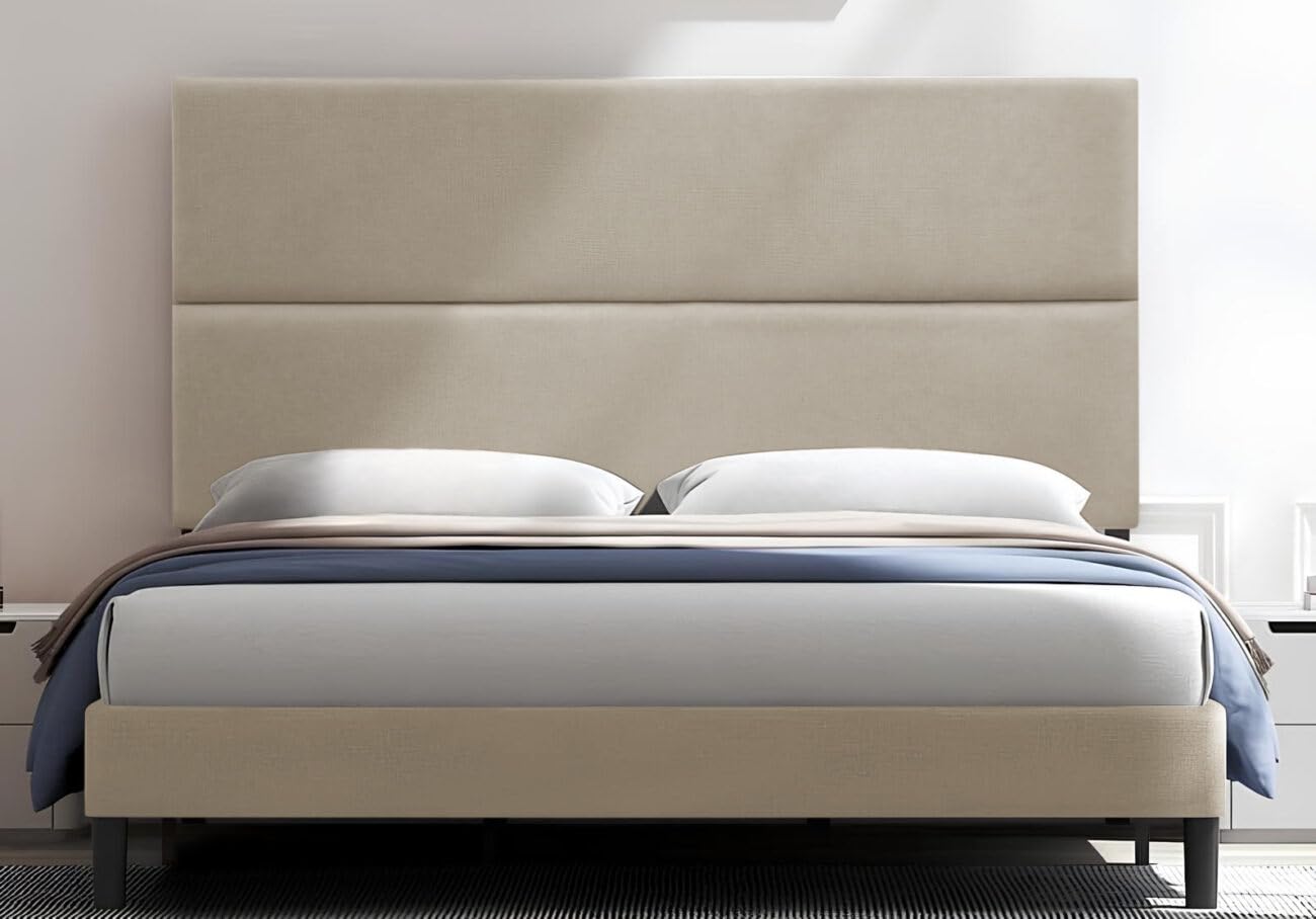 DecorQUALITY Cabecero de Cama Duo 135X70 CM Beige - Cabezal Tapizado Acolchado de Tela Antimanchas - Cabecero Premium Dormitorio