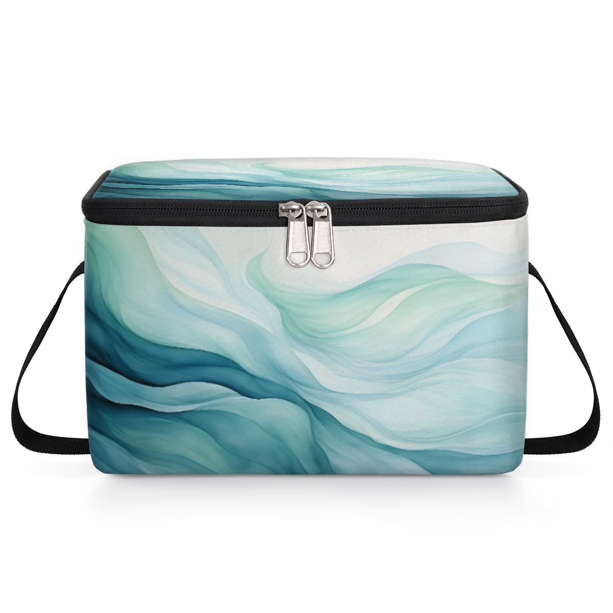 GzLeyigou Abstract Teal Blue Lunch Bags for Women Men 9 Cans, Hot & Cold Food Delivery Bag Insulated Grocery Bag Insulated Lunch Box Texture Cooler Bag for Office Work Picnic Beach