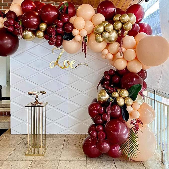 QYCX 138 Pcs Burgundy Balloon Garland Arch Kit Wine Red Nude