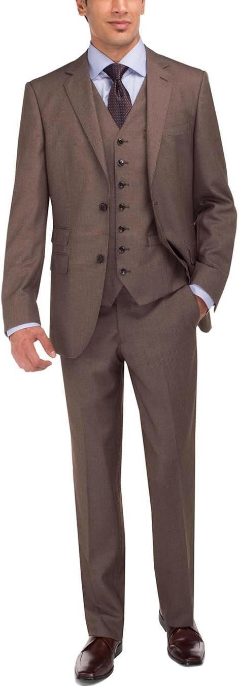 GN Luciano Men's Two Button Vested Three Piece Suit Set Tweed Modern Fit