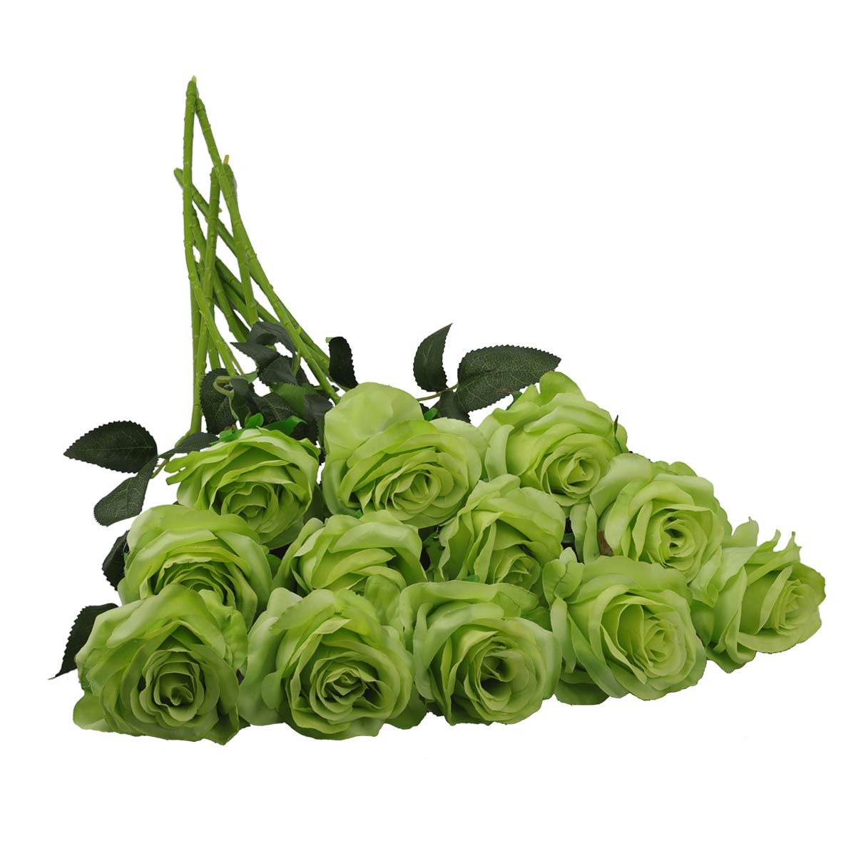Decpro12Pcs Artificial Roses, 19.7'' Single Long Stem Silk Blossom Fake Flower for Bridal Wedding Bouquets, Home Party Office Hotel Decoration, Centerpieces, Floral Arrangements (Green)