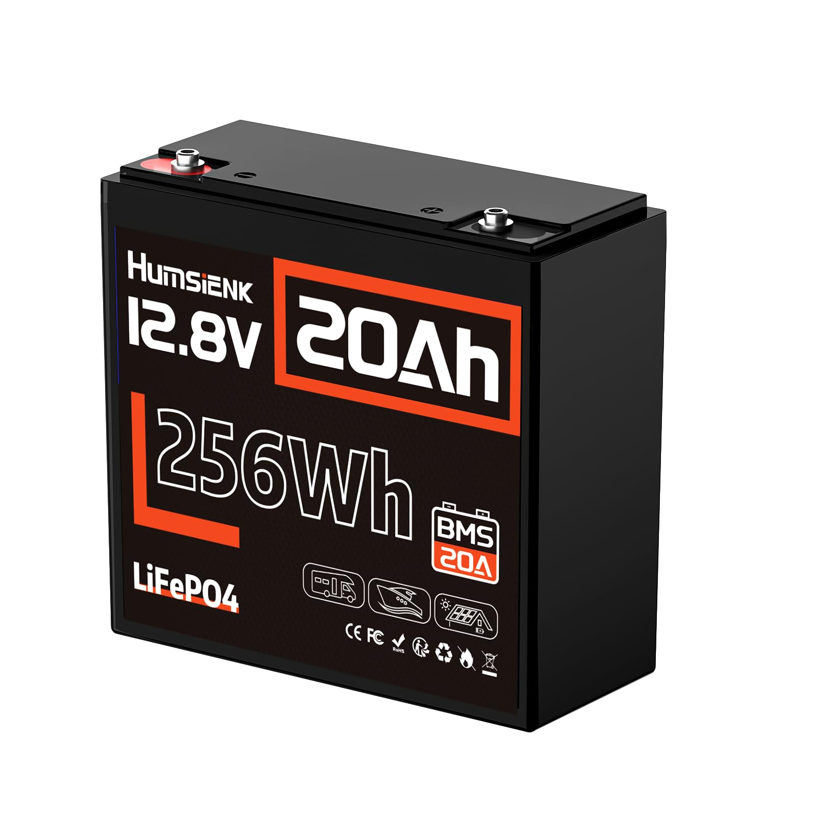 Humsienk Akumulator litowo-jonowy 12V 20Ah z ochroną BMS, LiFePO4 12V 20Ah do silników trollingowych, łodzi, elektrycznych wózków inwalidzkich, przyczep kempingowych