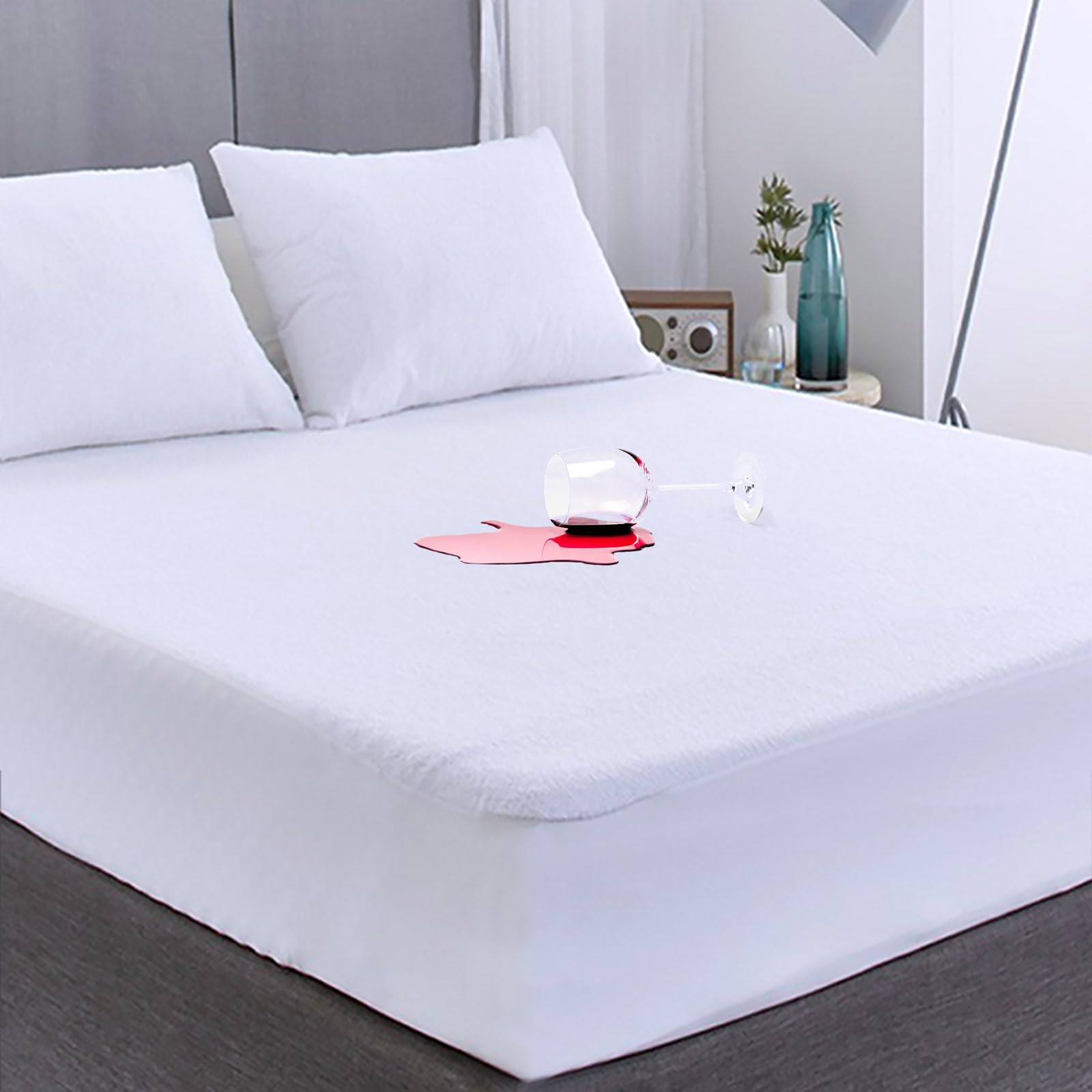 FGZ Full Size Mattress Protector Waterproof White Noiseless Cotton Terry Washable Mattress Cover for Kids Adults 54 x