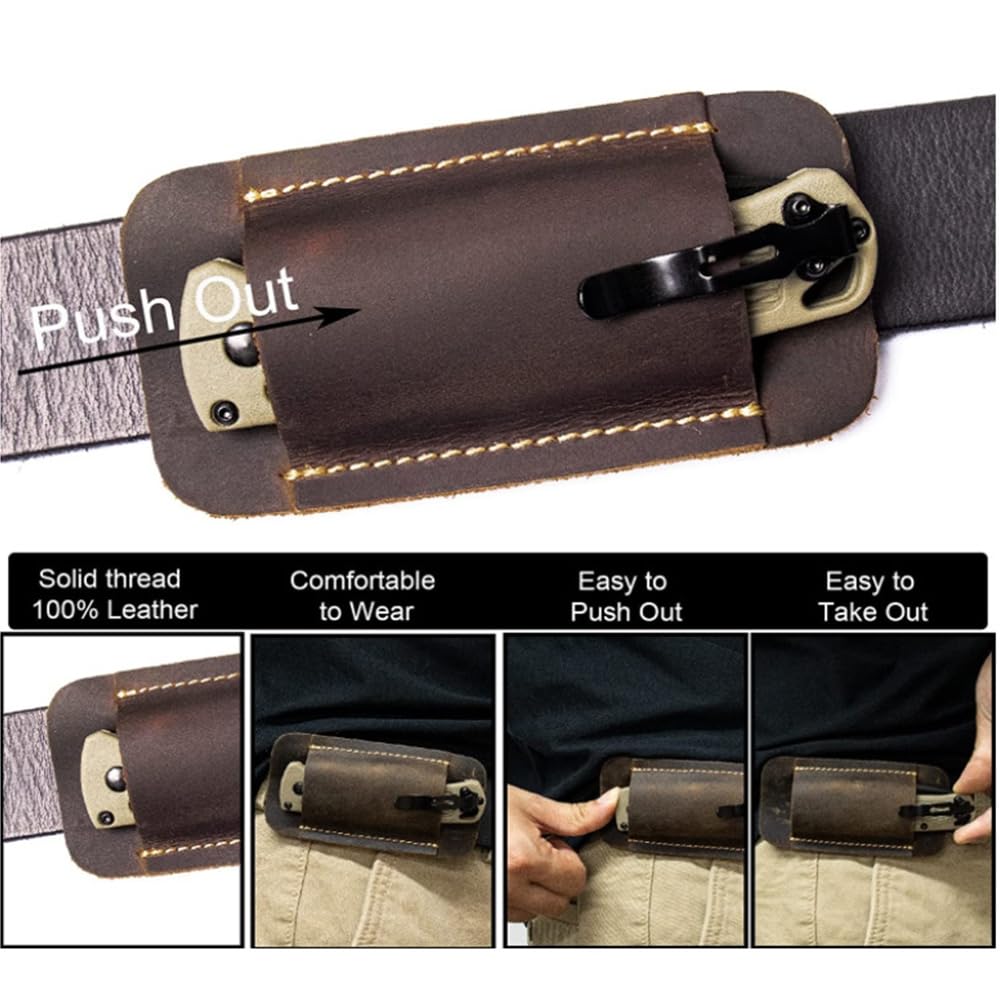 Funda de Cuero para Cuchillo, Soporte Plegable para Cuchillo de Bolsillo, Funda compacta para cinturón con Hoja de 5 Pulgadas