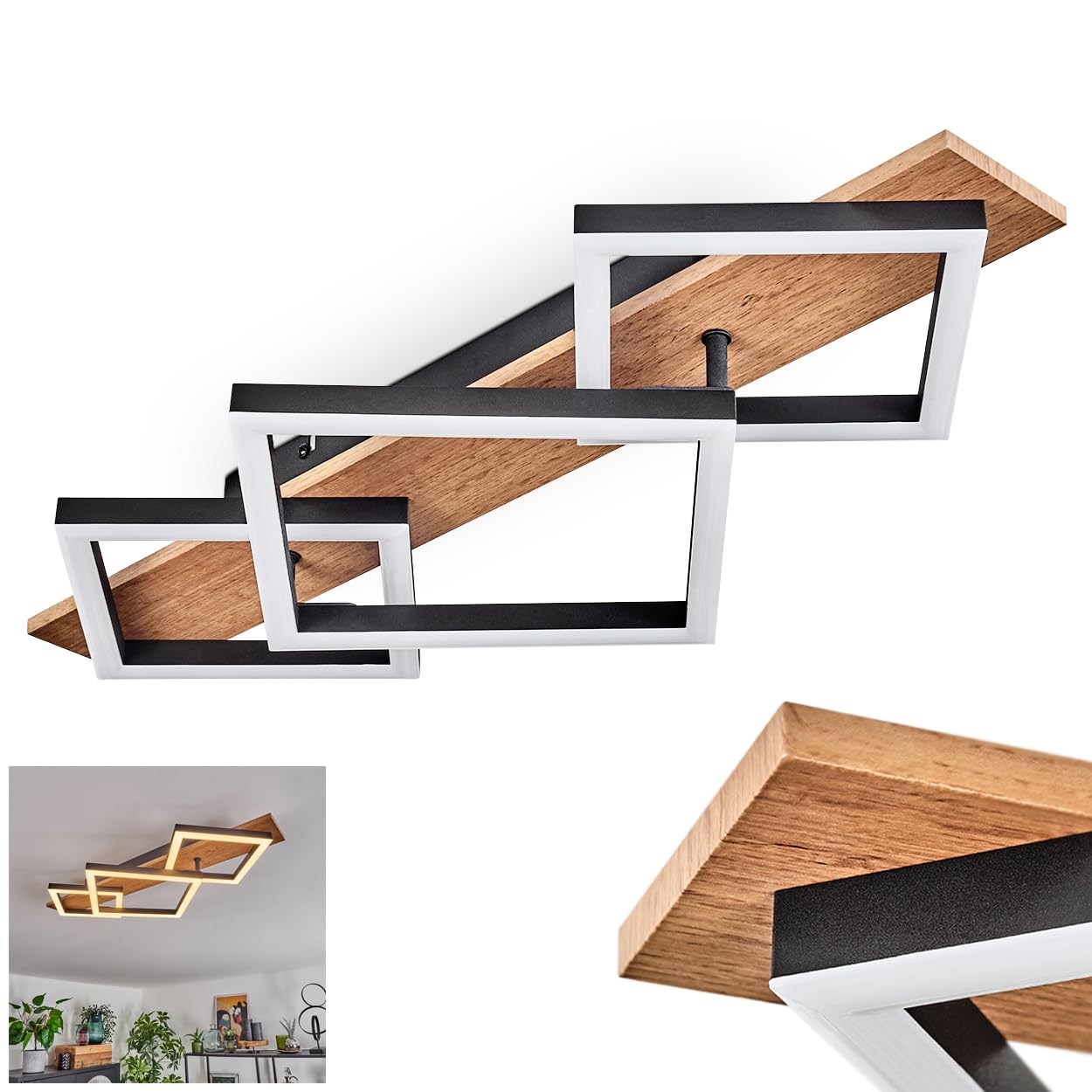 Hofstein Black, White Cascada Led Ceiling Light, Modern Ceiling Light Made Of Metal/Mdf/Plastic In Black/Wood Look/White, 3-Light, 24 Watts, 2670 Lumens, 3000 Kelvin