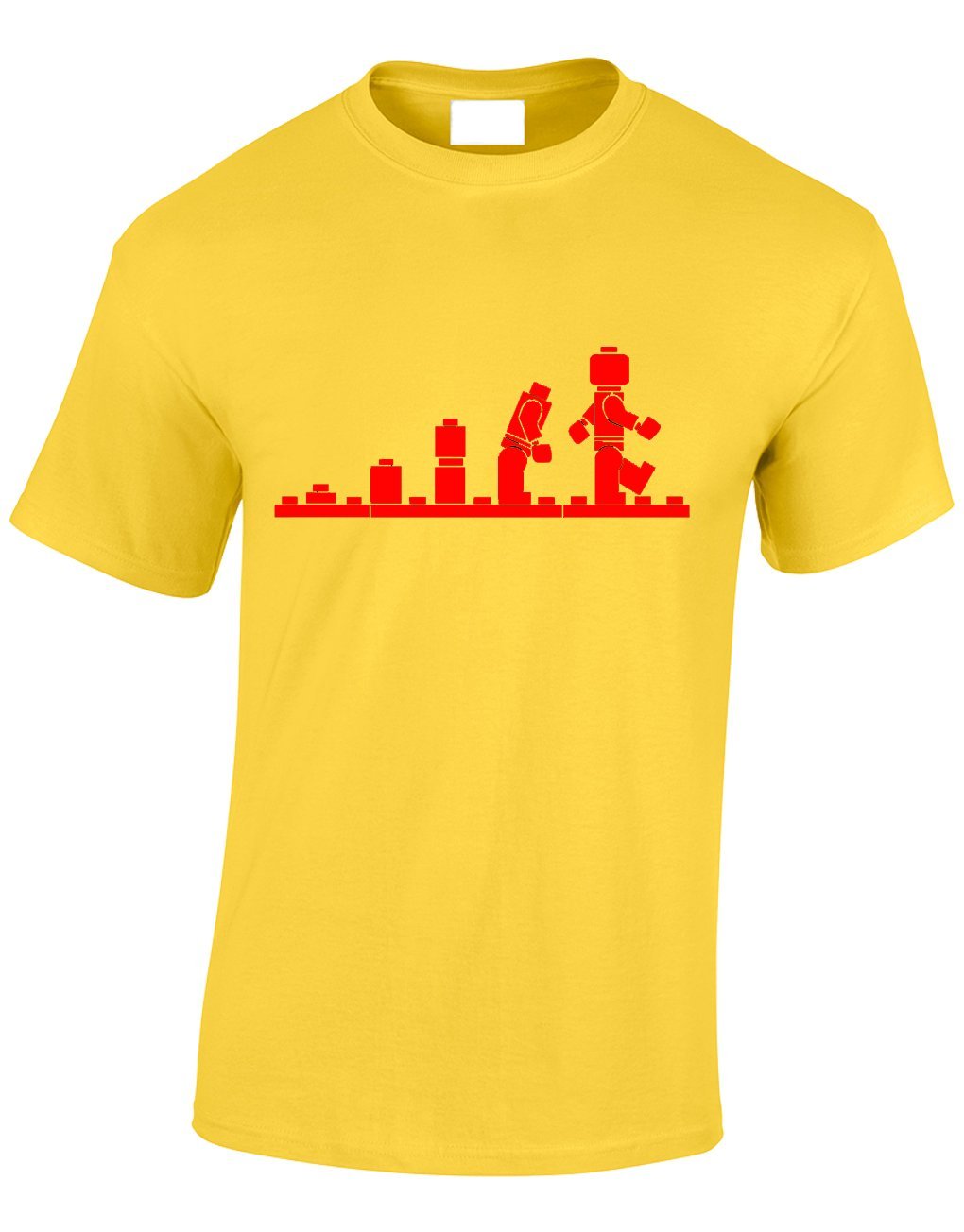 Crown Designs Evolution of Bricks Cool Funky Geek Nerd for Men & Teenagers T-Shirts Tops - Yellow/Small