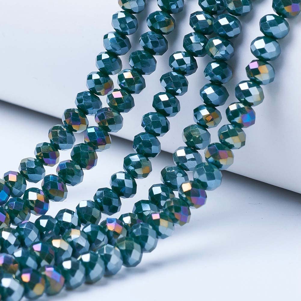 Cheriswelry 10 Strands Faceted Rondelle Glass Beads 8mm AB Color Plated Abacus Spacers Beads for Jewellery Bracelet Necklace Making,Teal — image 1