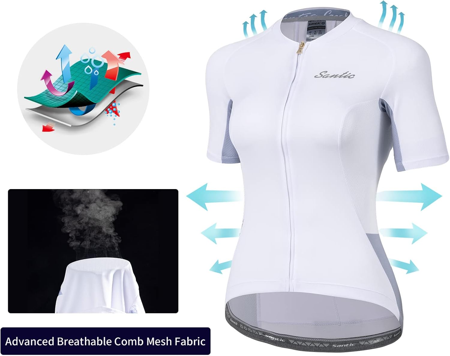 Santic Women's Cycling Jersey Short Sleeve Biking Shirt Full Zip Tops with 3 Pockets Breathable Quick Dry