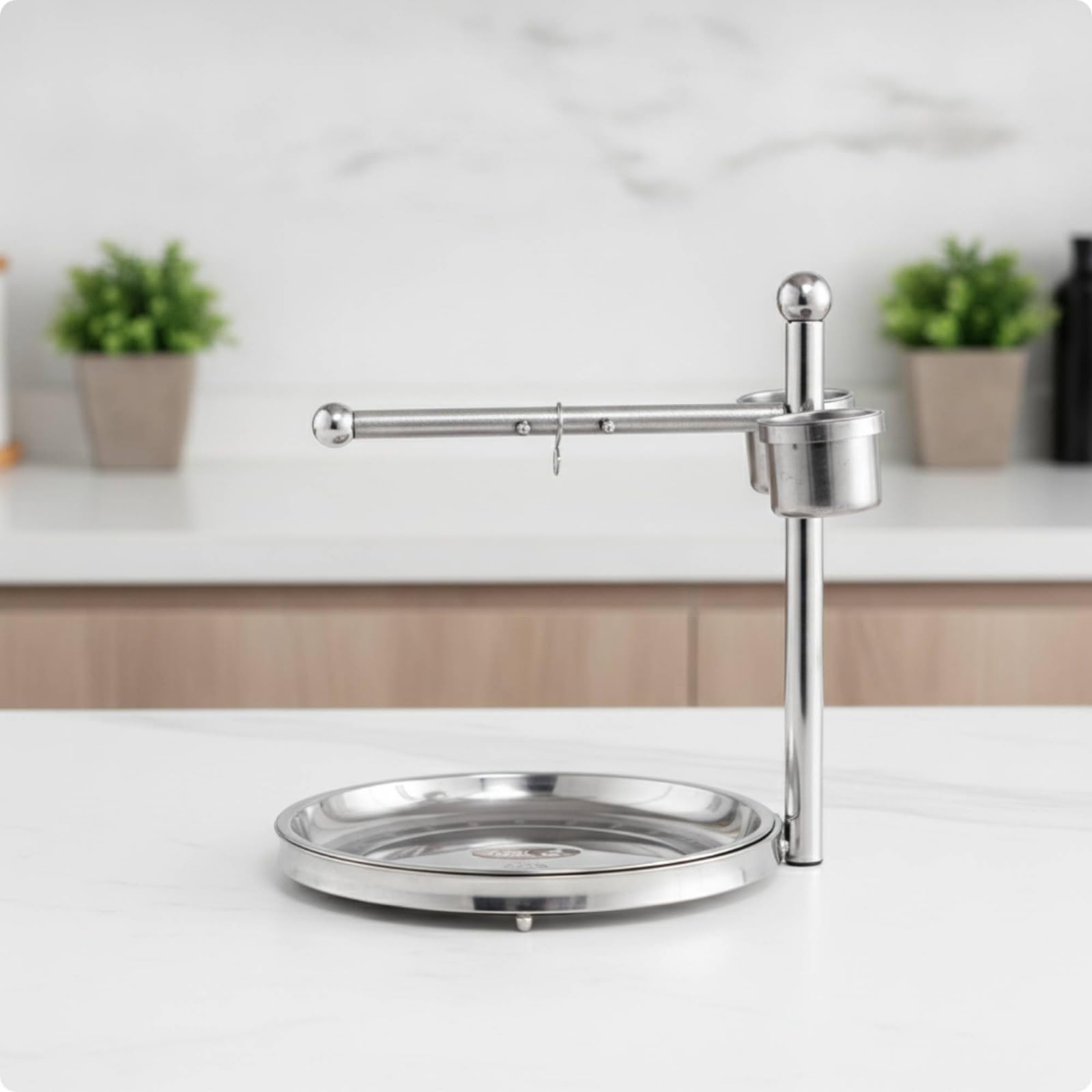 Percha Acero Inoxidable con Comeros Resistente Versátil para Aves Jóvenes, Soporte De Pie De Pájaro De Acero Inoxidable Tipo 7 con Bandeja Redonda - Grande