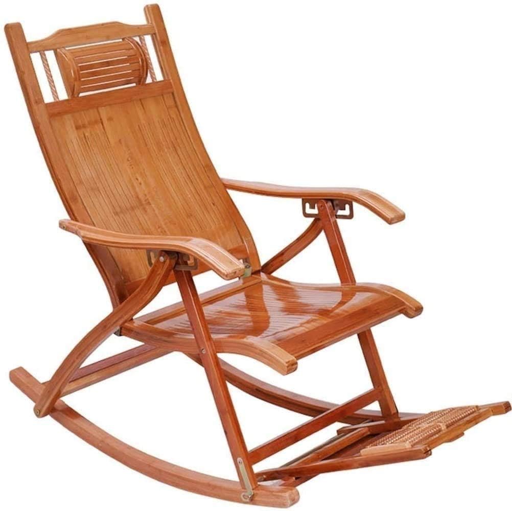 JATIBOSH Furniture Rocking Chair, Foldadble Bamboo Rocking Chair Recliner Home Indoor and Outdoor Lounge Chair Balcony Rocking Chair Recliner Lazy Leisure Chair Lunch Break Siesta Patio Cha