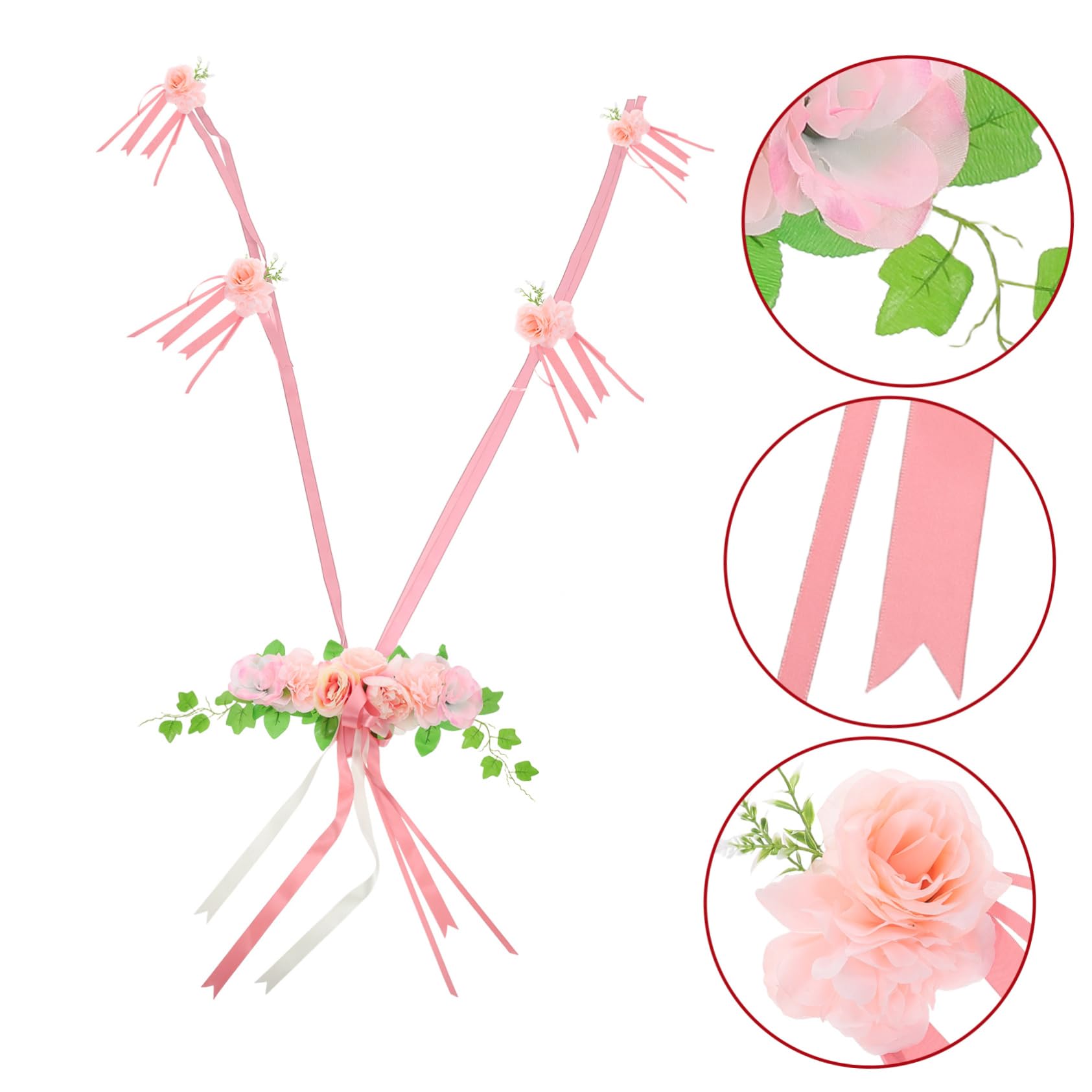 Happyyami Künstliche Hochzeitsautodekoration Rosa Seidenblumen | Schleife und Motorhaubenband, für Hochzeit und Bridal Shower, Elegantes Foto Requisit