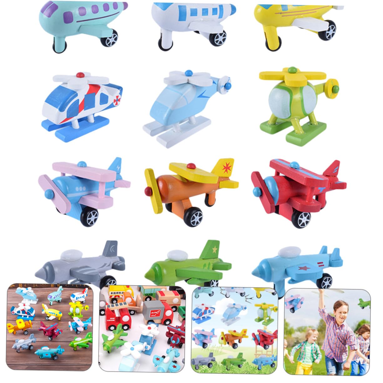 BESPORTBLE Mini Aviones de Juguete 12 Piezas de Madera para Niños