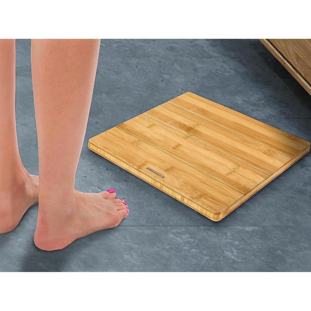 Soehnle Style Sense Bamboo Magic, digitale Holzwaage aus echtem Bambus, Waage mit unsichtbarem Display, top lesbare LED-Anzeige, Körperwaage für ein warmes Fußgefühl, Personenwaage bis zu 180 kg