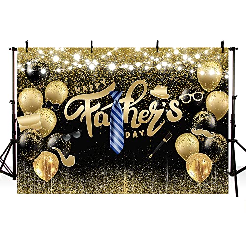 Mehofond 7X5Ft Happy Father's Day Photography Backdrop Black And Gold Fathers Day I Love Dad Background Blue Stripes Tie Family Party Decorations Cake Table Decor Photoshoot Banner #TOP1
