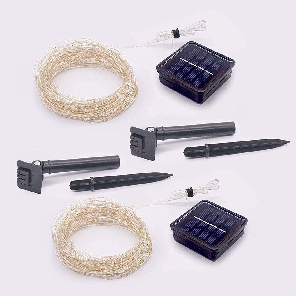 Arkim Lot de 2 guirlandes lumineuses solaires à 200 LED, lampes solaires d'extérieur étanches en fil de cuivre, pour jardin, terrasse, cour, maison, mariage, fêtes de Noël (blanc 200 LED, 2)