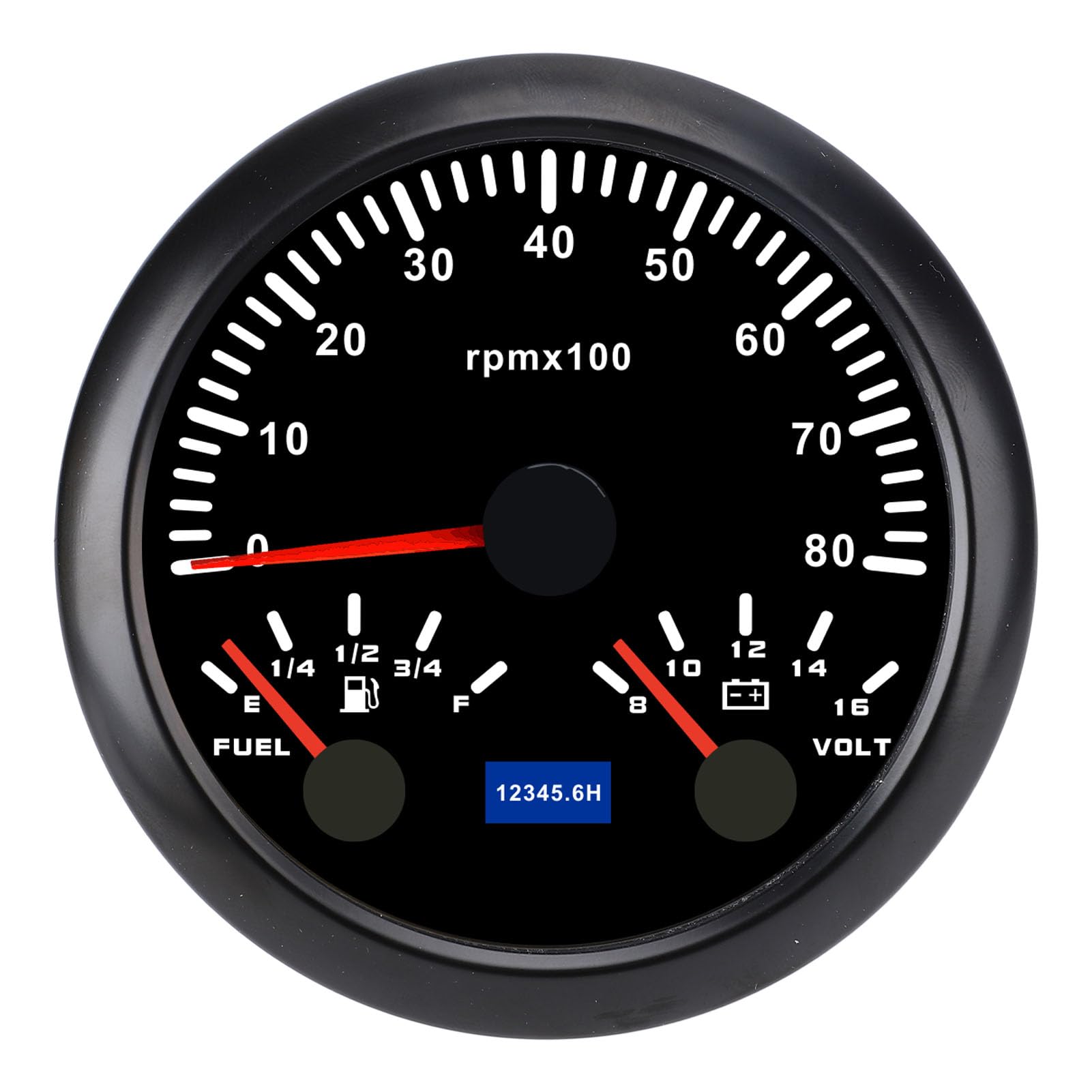 Keenso Obrotomierz 3 w 1 85 Mm, Wskaźnik Napięcia Poziomu Paliwa w Obr./min. 0 do 8000 Obr./min 8 do 16 V, 240 33 Omów z 7-kolorowym Podświetleniem, Samochodów (Czarna tarcza i czarna ramka CX8299B)