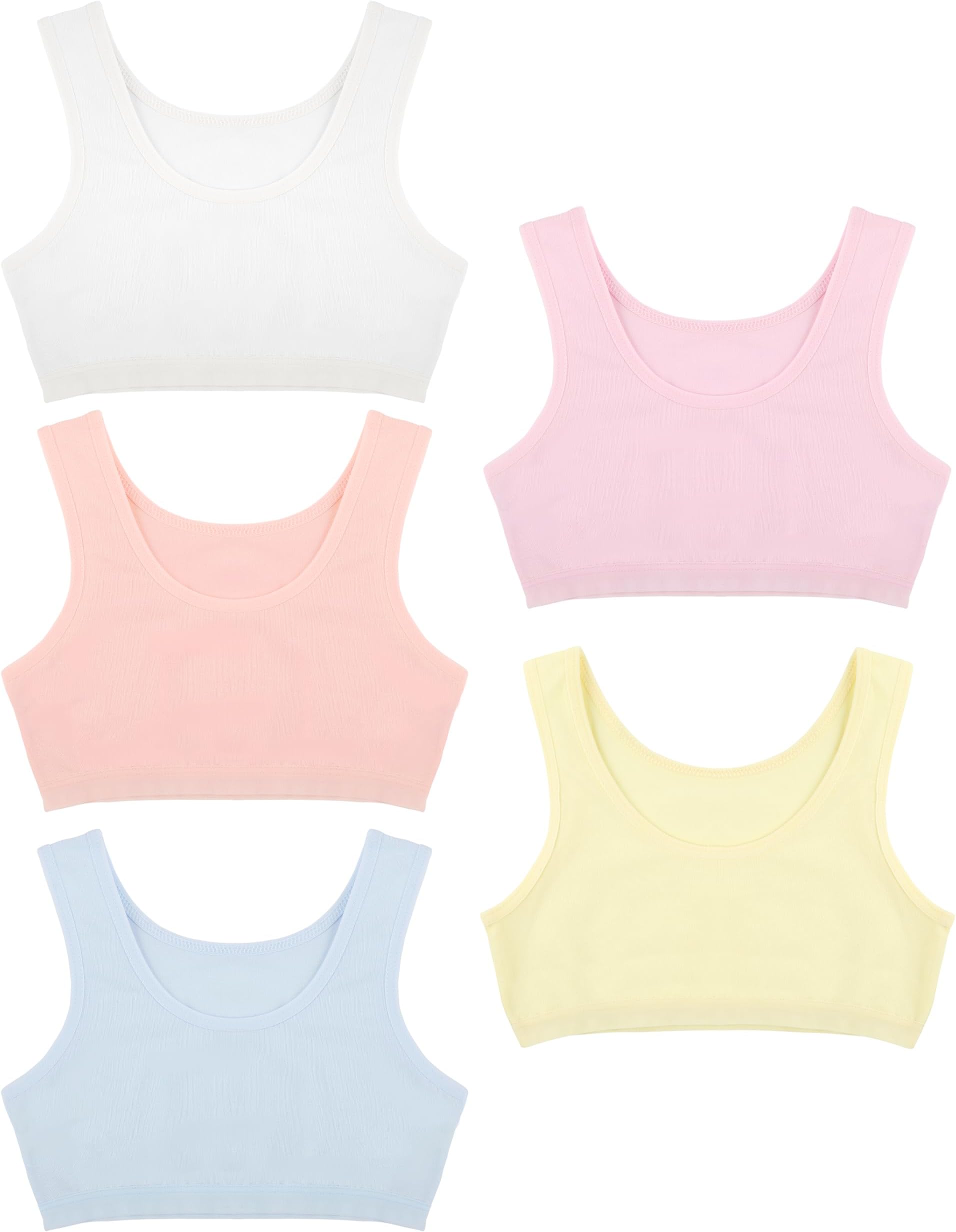 - Girls Training Bras - Soft Cotton Kids Sports Bra, 5 Pack Crop Tops
