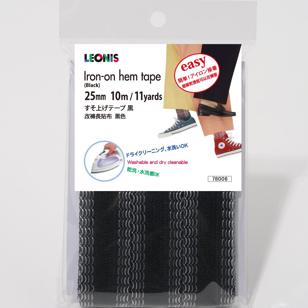 LEONIS Iron-on Instant Hem Tape 25mm x 10m (1 inch x 11 yds) Black [ 78006 ]