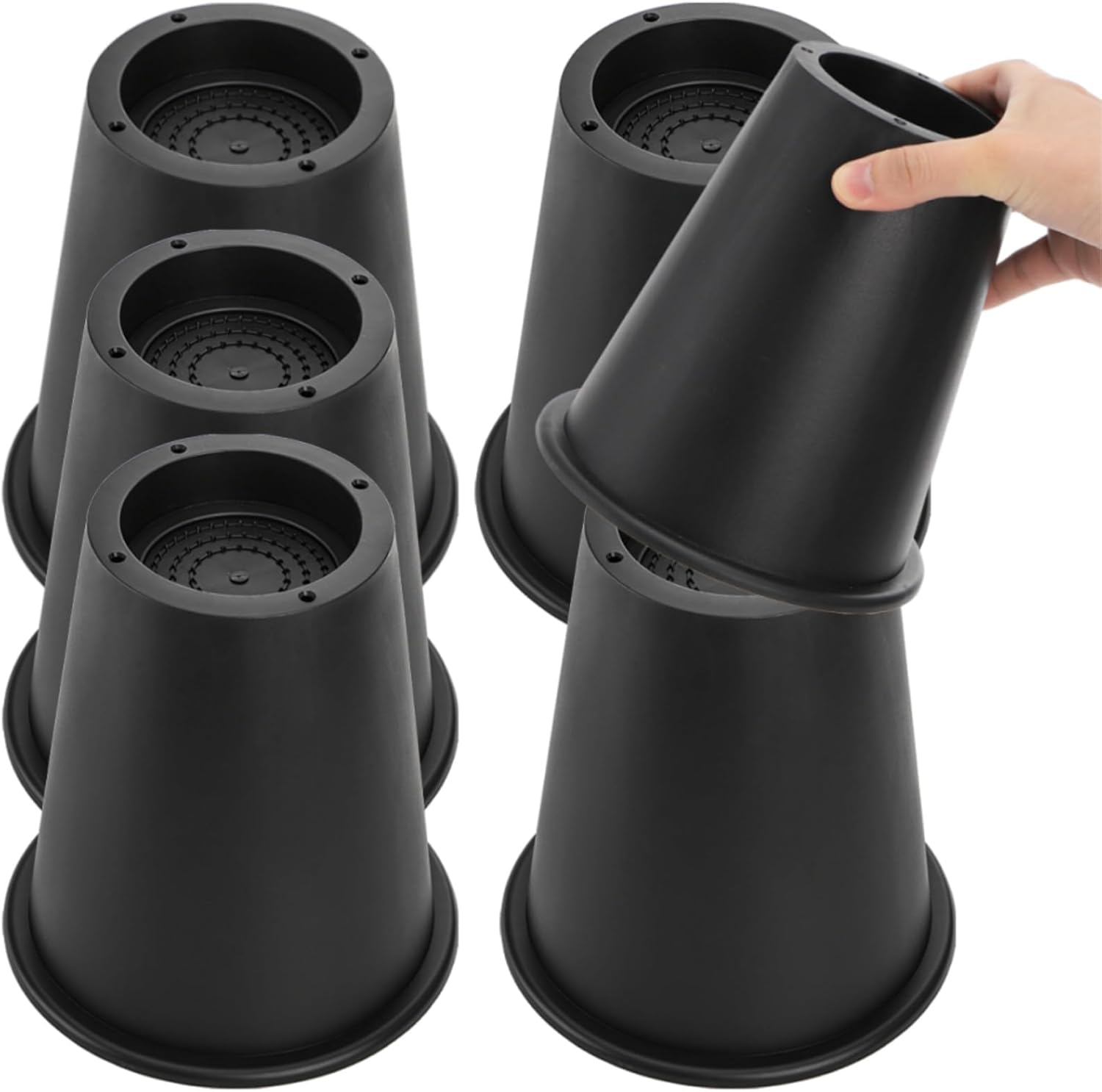 6 Pack 6 Inch Heavy Duty Bed Risers, Round Furniture Riser with Non-Slip Foam Pad, Stackable Couch Lift Riser, Furniture Elevator for Under Bed Storage, College Dorm, Office, Sofa, Table