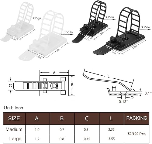 Miniatura 7 de 50 clips adhesivos ajustables para organizar cables, correas de nailon para cables, abrazaderas de alambre organizador con cinta adhesiva fuerte,