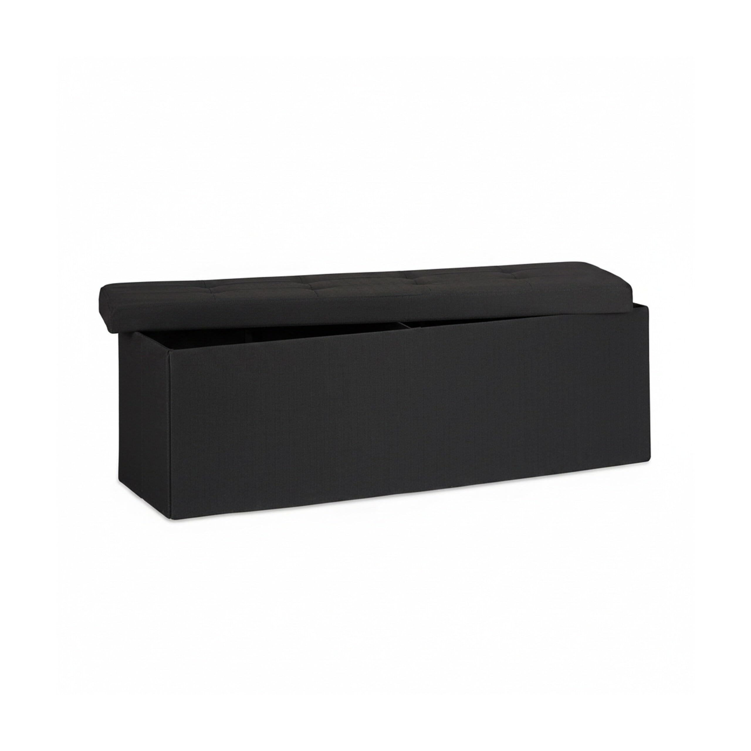 Relaxdays 10019049 _ 46 Pouf pliant, banc avec rangement, repose-pieds, lin, noir, 114 x 38 x 38 cm