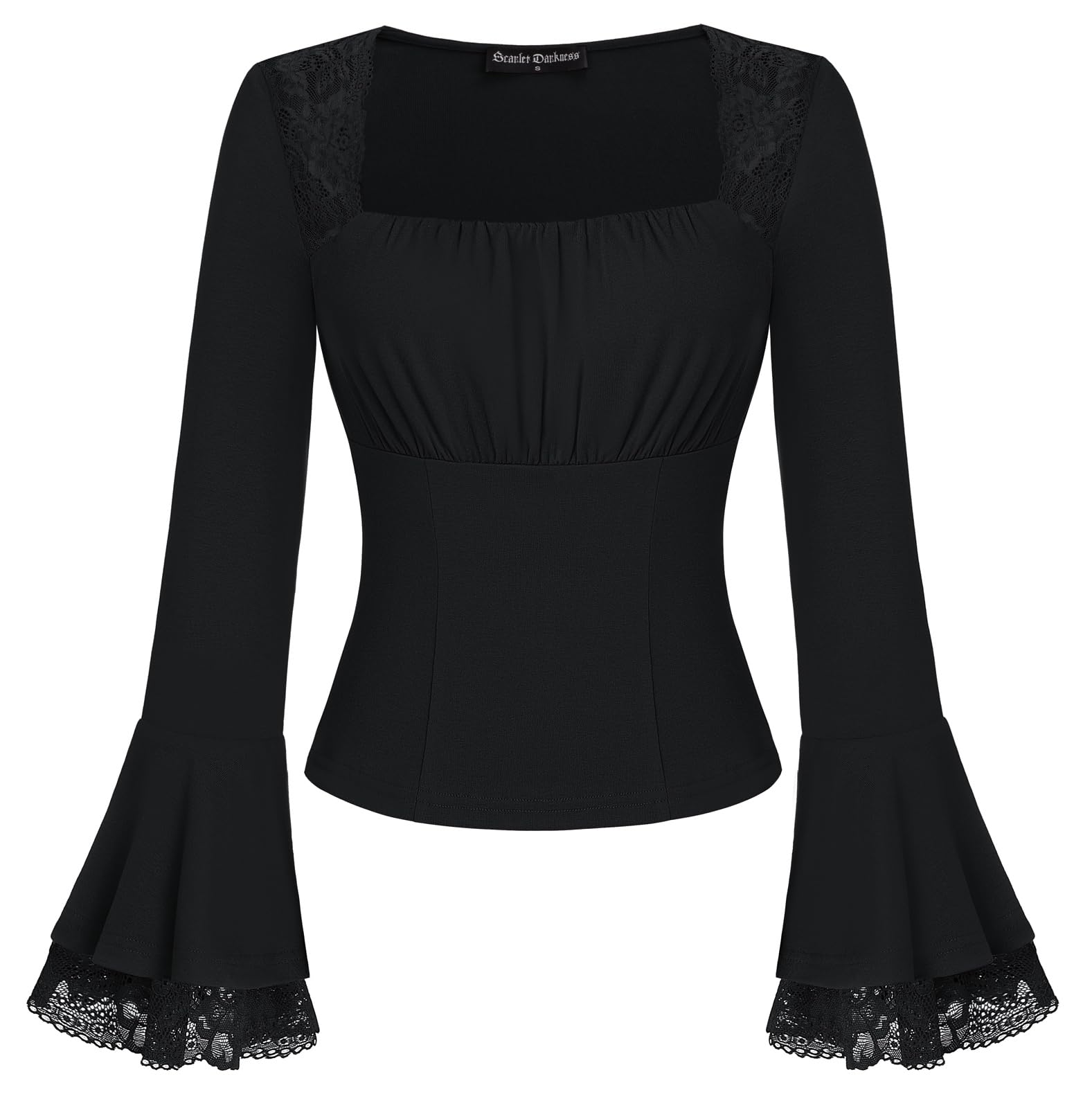 Photo 1 of Scarlet Darkness Long Sleeve Tops for Women Square Neck Shirts Fitted Fall Blouse Goth Victorian Tees Going Out Clothes Black L