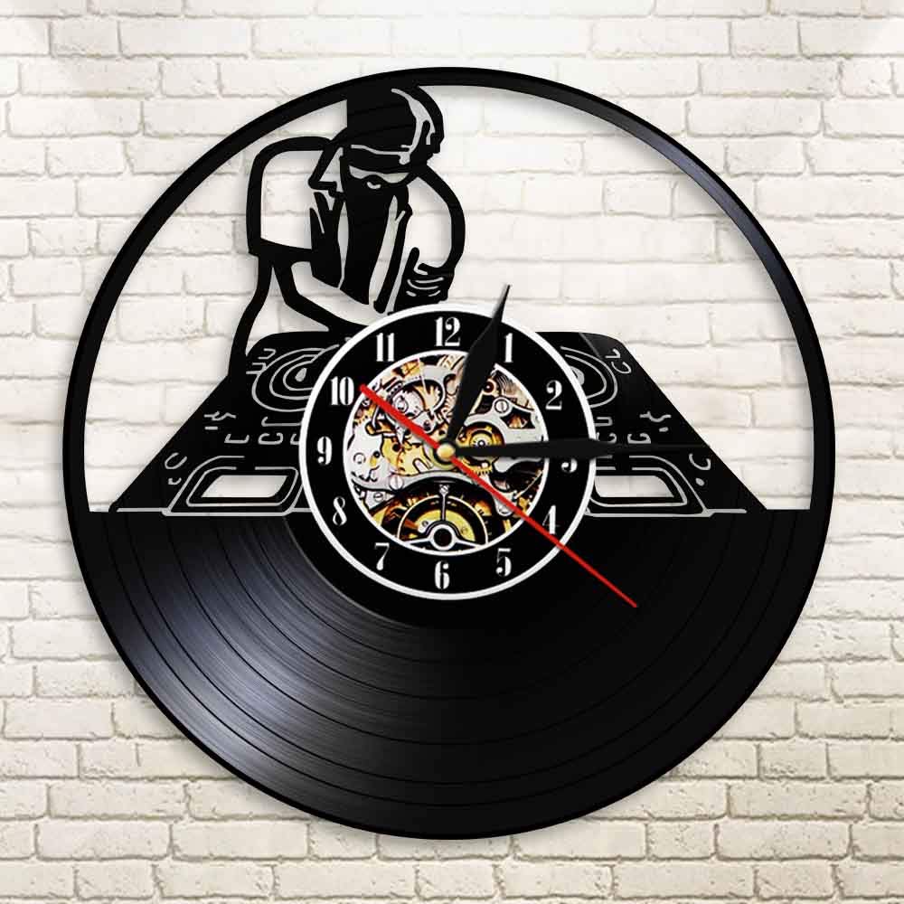 Dia 30cm Dj Giradischi Orologio da parete Hip Hop Night Club Studio di musica Arte della parete Orologio da parete vintage con dischi in vinile Amante della musica Dj Fidanzato Regali 7 colori che c