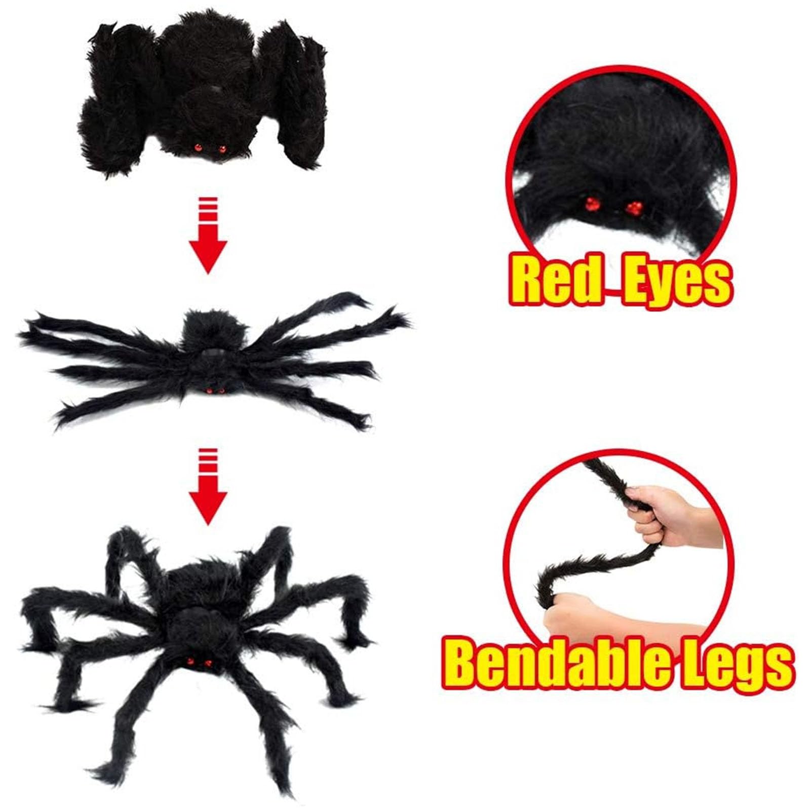 Araña Gigante De Halloween - 2 Unidades De 90 Cm | Realista Con Ojos Rojos Y Patas Flexibles | Decoración Para Jardín, Casa Embrujada O Fiestas