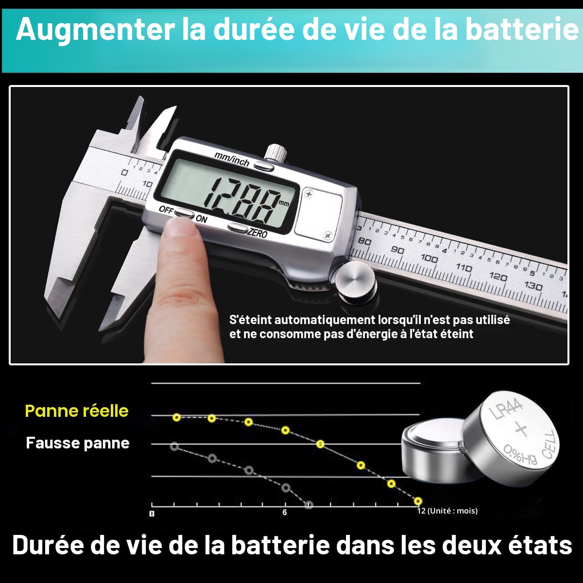 Kynup Pied à Coulisse Numérique 150 mm - Acier Inoxydable, Outil de Mesure Numérique, Écran LCD, pour la mesure domestique et industrielle, Conversion mm/pouce
