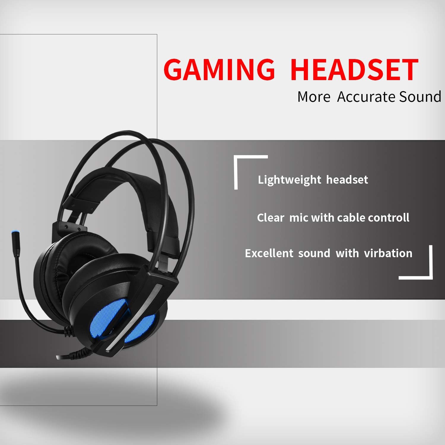 Gaming Headset with Mic,Vibration Surround Sound Over Ear Headphones with Led Light,Volume/Vibration Control,Wired 3.5MM Jack Gaming Headphones for Xbox One,PS4,PC,Laptops,Mac,Ipad,iPhone (Black1)