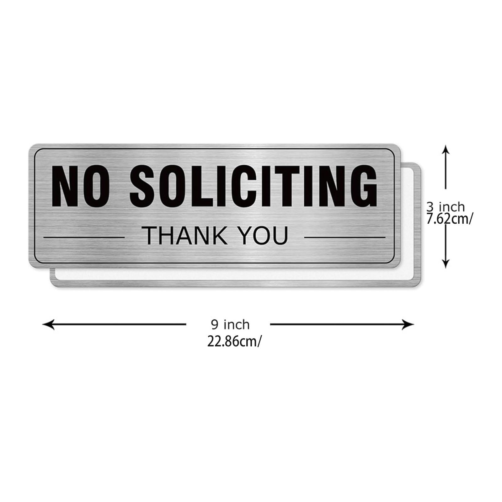 Letrero de mensaje de puerta con texto en inglés «Do Not Solicit», aluminio cepillado, paquete de 2, 9 x 3 pulgadas, con texto en negro transparente para ventana y puertas de entrada, mensaje de