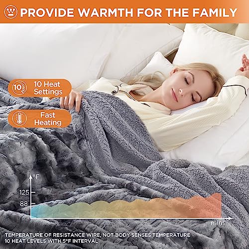 Image of Westinghouse Electric Blanket Queen, Faux Fur Heated Blanket with 10 Heating Levels & 1-12 Hours Auto Off, Soft Cozy Sherpa Heated Blanket Washable Blanket (84 inch x 90 inch Queen Size, Grey)