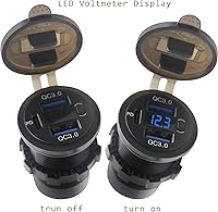 Vista 2 de Puerto dual USB de carga rápida 3.0 y socket cargador de coche PD USB C, salida USB de 12V con voltímetro e interruptor de encendido para coche