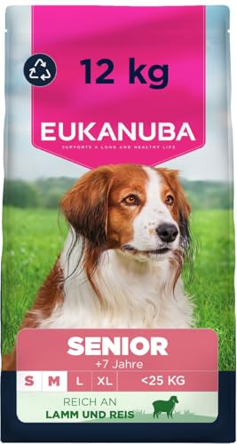 Eukanuba Senior Hundefutter mit Lamm und Reis für kleine und mittelgroße Rassen - Premium Trockenfutter für ältere Hunde, 12 kg