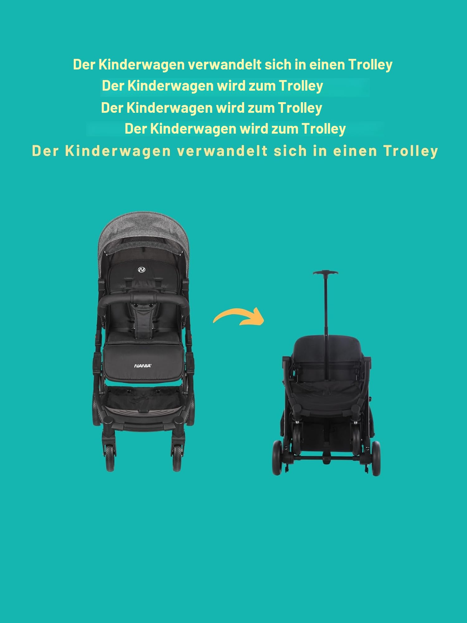 Nania Myla 2in1 Kombi-Kinderwagen kompakt und leicht von 0 bis 4 Jahren (max. 22 kg) mit Rimini Nania 40-87 cm (0-13 kg) Seitenschutz mit Komforteinsatz